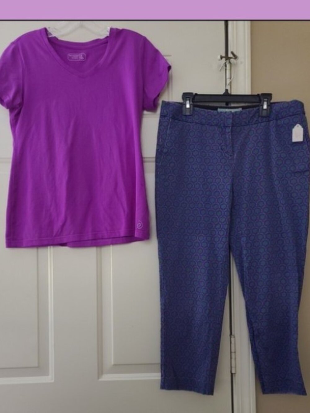 Boden Purple Patterned Cropped Pants 6 Petite & Be Inspired Athletic Top Small